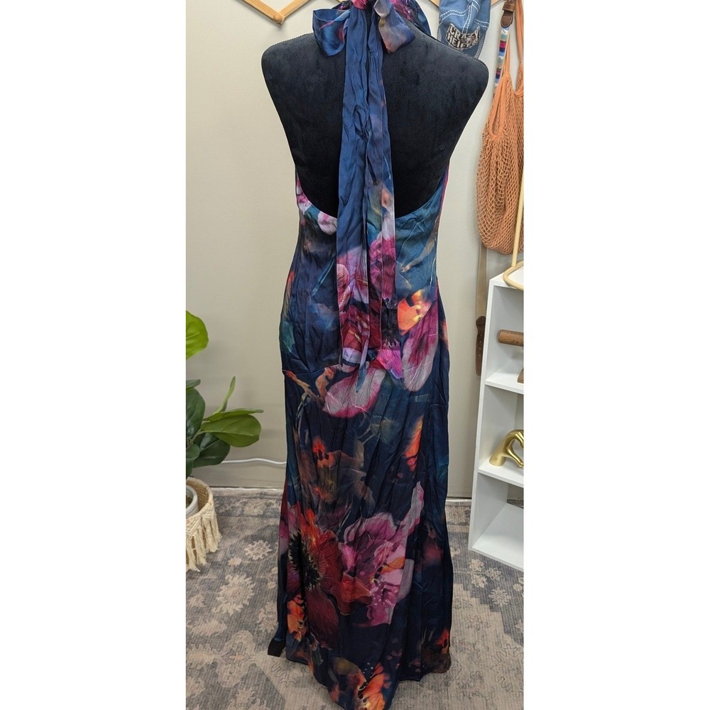 The Drop Dress Size S Slim Cowl Neck Maxi Dress Big Multi Floral Halter NEW - Picture 4 of 6